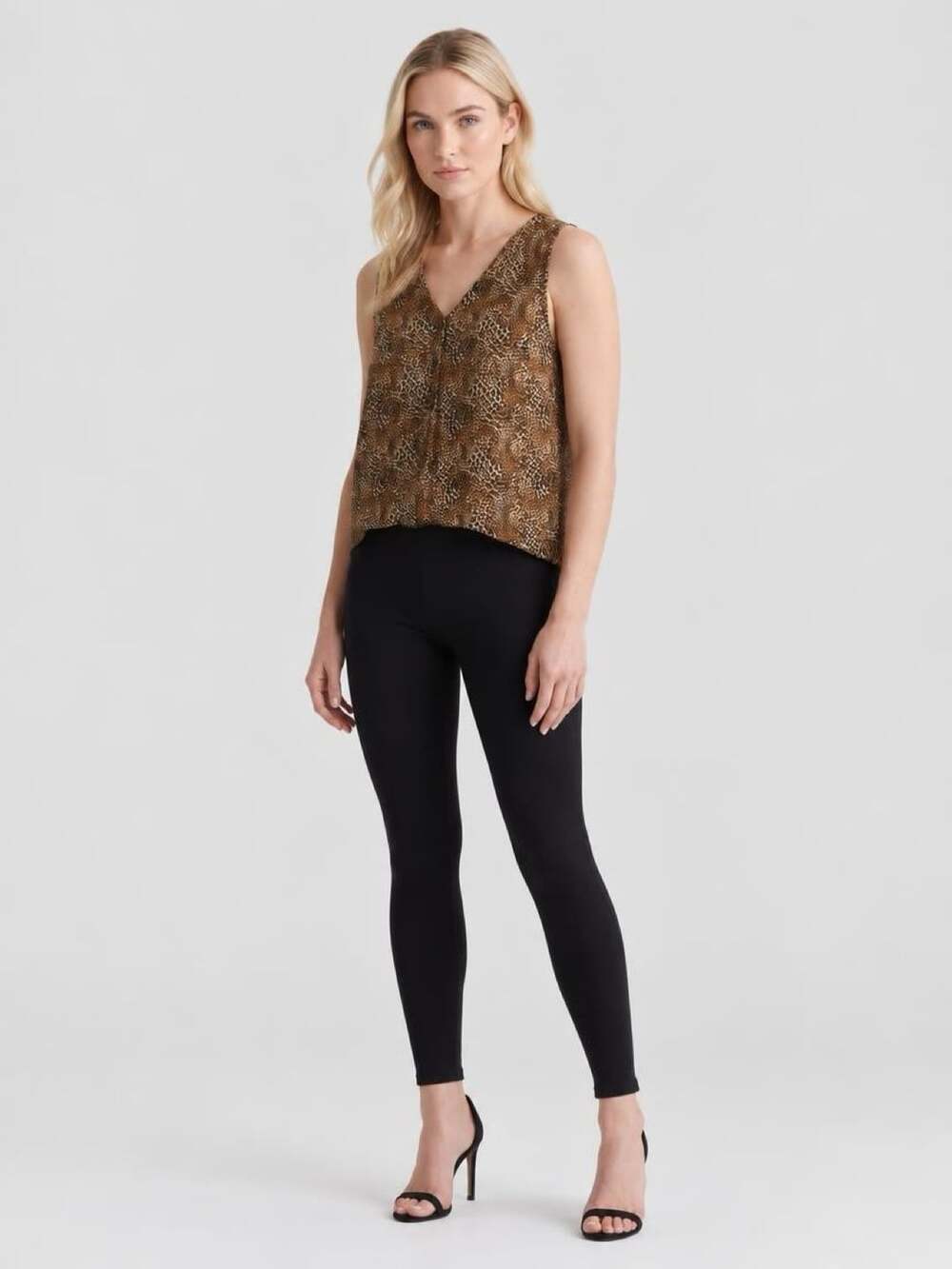 Worthington Leopard Print Tank Top Size L Brown Animal Print V-Neck